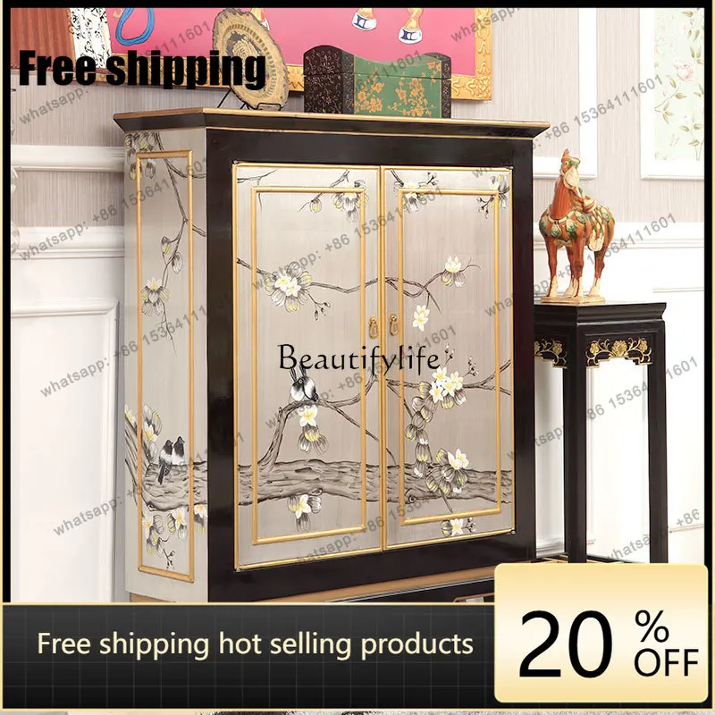 Factory Direct  New Chinese-style ultra-thin double-door shoe rack cabinet enters the door foyer decorative storage cabinet