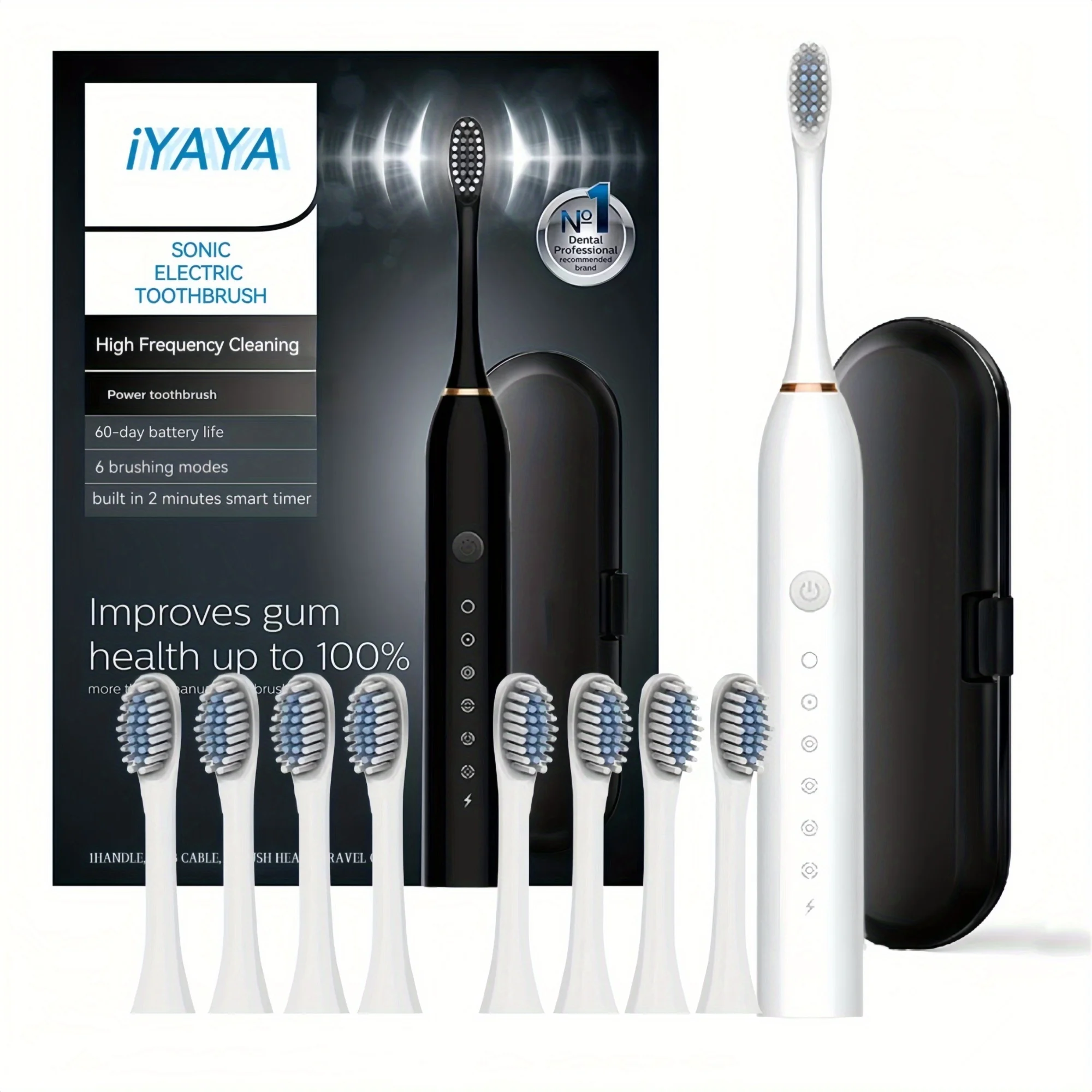 Electric Toothbrush Set, Comes with 8 Brush Heads & Travel Case, 6 Modes with 2 Minutes Built in Smart Timer,  Effective Teeth a