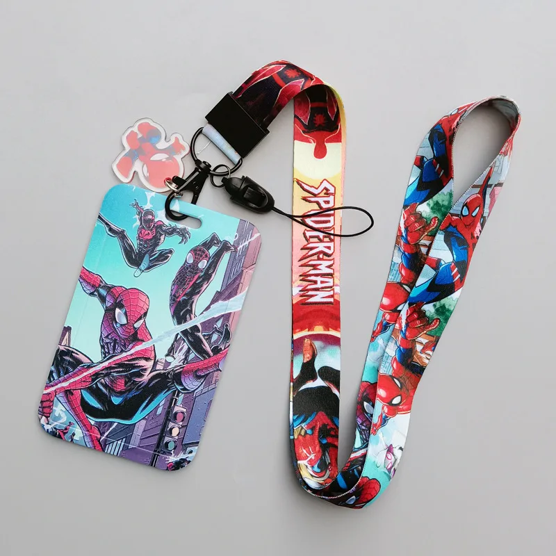 Marvel Cartoon Animation Superhero Spider-Man Push-fit Card Holder Student Campus Card Polyester Hanging Lanyard Badge Meal Card view 3