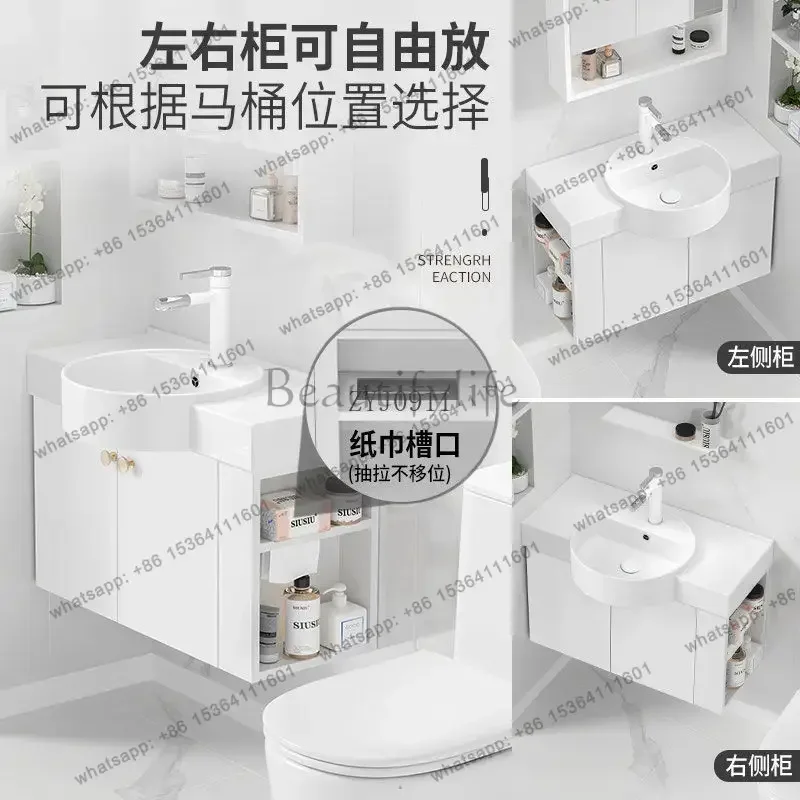 Side open grid locker wall-mounted solid wood bathroom cabinet ceramic wash basin
