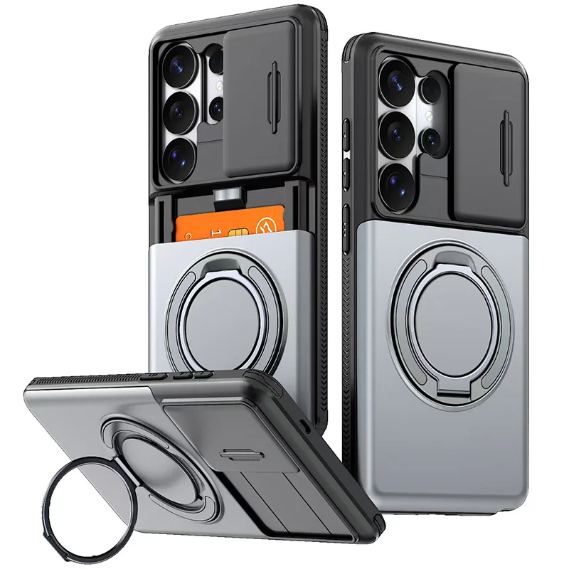 For Samsung Galaxy S26 Ultra S23 S24 S25 Plus FE A16 A17 A36 A37 A56 A57 Invisible Card Slot Lens Protection Bracket Phone Case