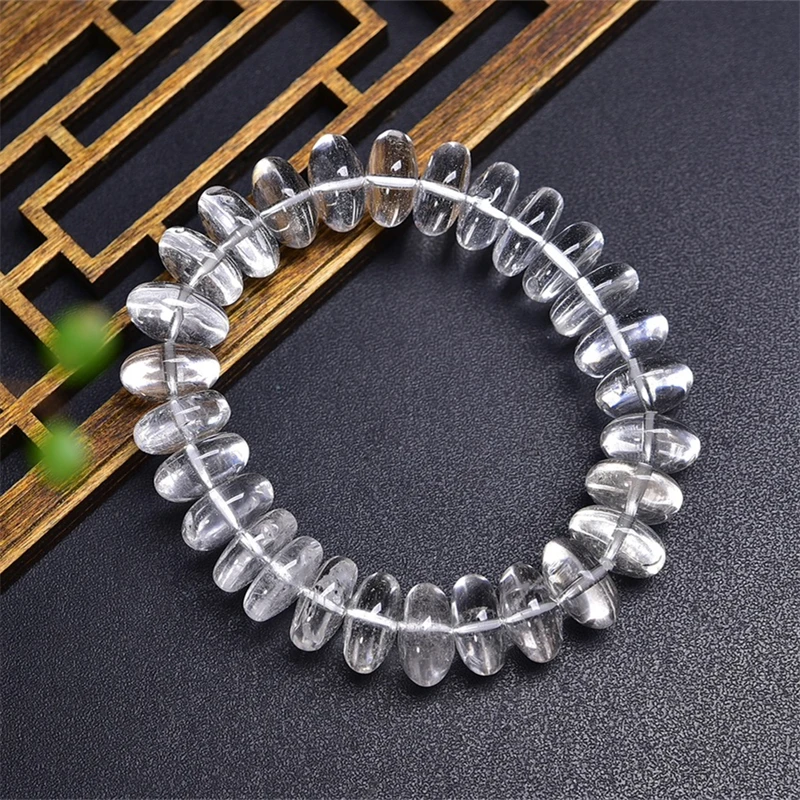 Natural Clear Quartz Bracelet Handmade Crystal Quartz Jewelry Stretch Bangle Children Birthday Gift 1pcs 8x15MM