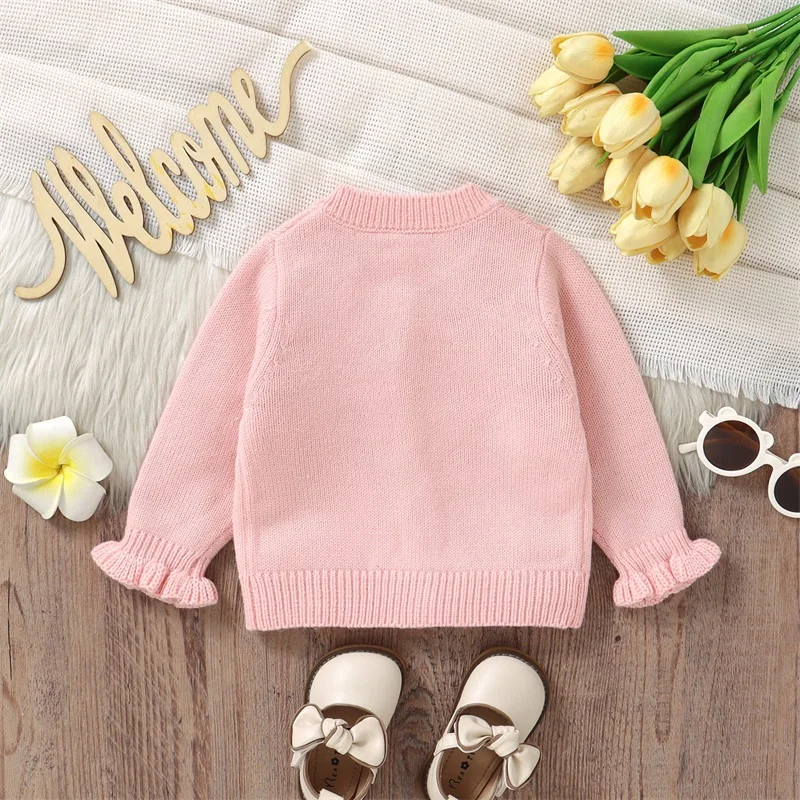 Baby Girl Bow Cardigan Crew Neck Long Sleeve Button Down Knit Sweater Winter Fall Clothes