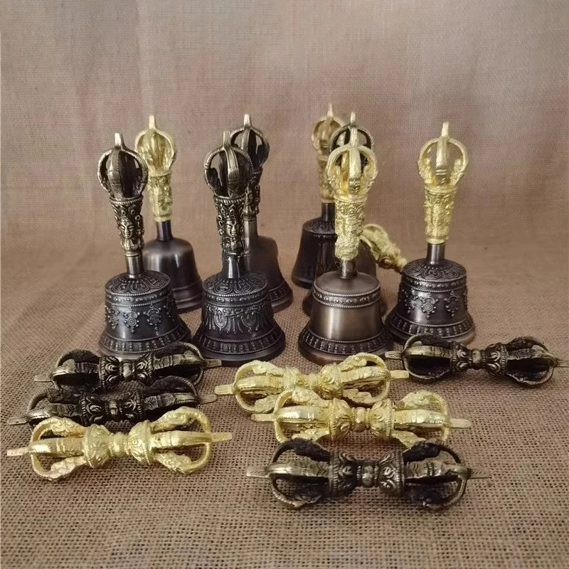 Nepal Tibetan Bells Tantric Instrument Handmade Bronze Bell Rattle Dao Bell Five-strand Vajra Bell and Pestle Buddhist Supplies