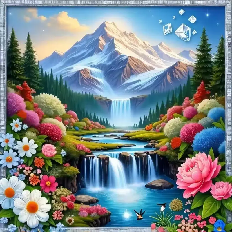 

CHENISTORY Diamond Painting Snow Mountain Waterfall Scenery 5D DIY Diamond Embroidery Sale Cross Stitch Rhinestone Kit Home Deco