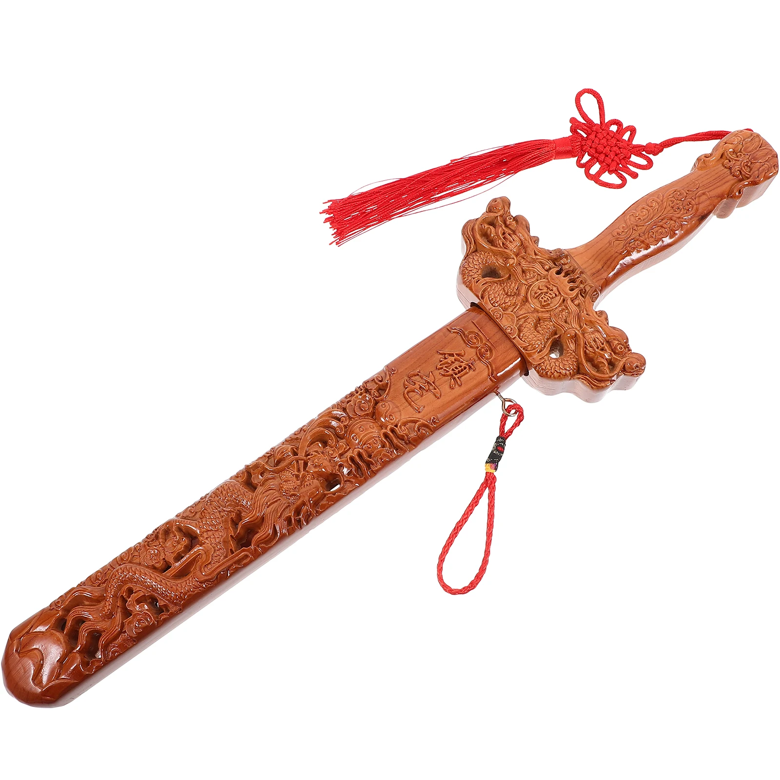 

Wooden Sword Decoration 40cm Single Dragon Carving Chinese Style Evil Spirits Exorcism Craft Home Wall Pendant Durability