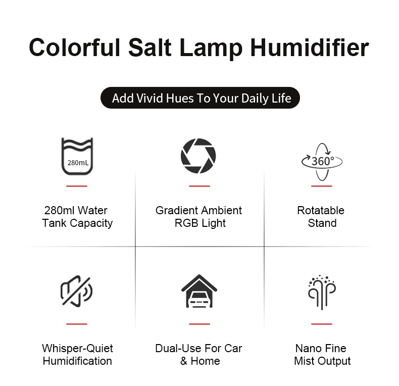 Portable Salt Lamp Humidifier Nano Mist 7 Color Ambient Light 2 Spray Modes Rotatable Bracket Humidifier For Car Bedroom Office