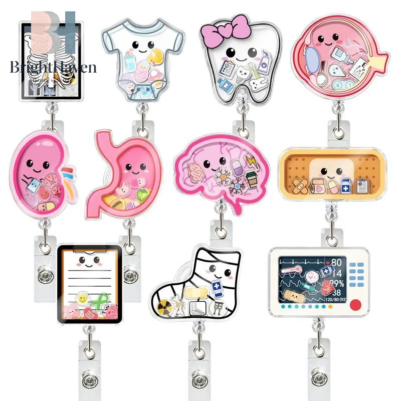 1Pcs 2026 New Design Shaker Acrylic Anime Human Organ Retractable Doctor ID Card Holder Nurse Badge Reel Alligator Clip B.H