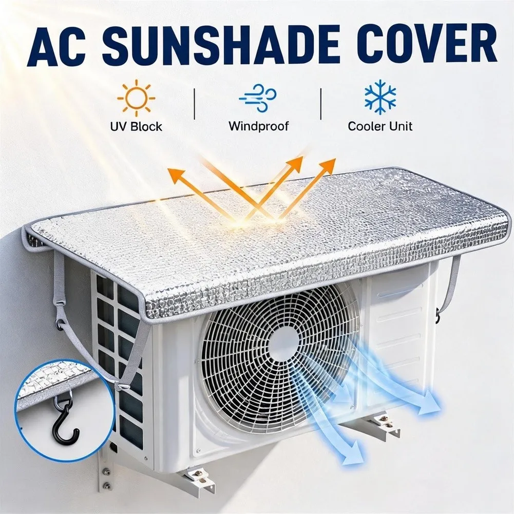 Outdoor Air Conditioner Protective Cover 46x95 cm Waterproof Sunproof Anti-Dust Anti-Snow Aluminum Foil Fabric with Elastic Band