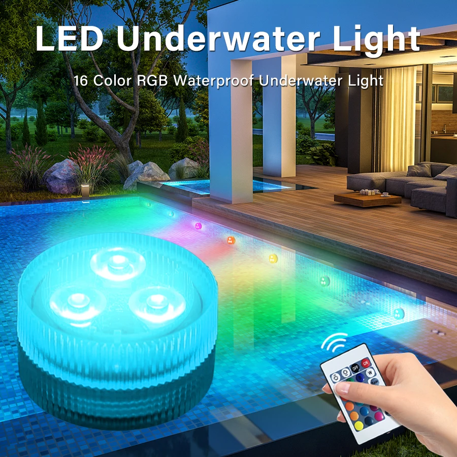 3 مصابيح LED تحت الماء مع بطارية تحكم عن بعد 16 لونًا RGB ضوء غاطس مقاوم للماء لحمام السباحة وحفلات الزفاف
