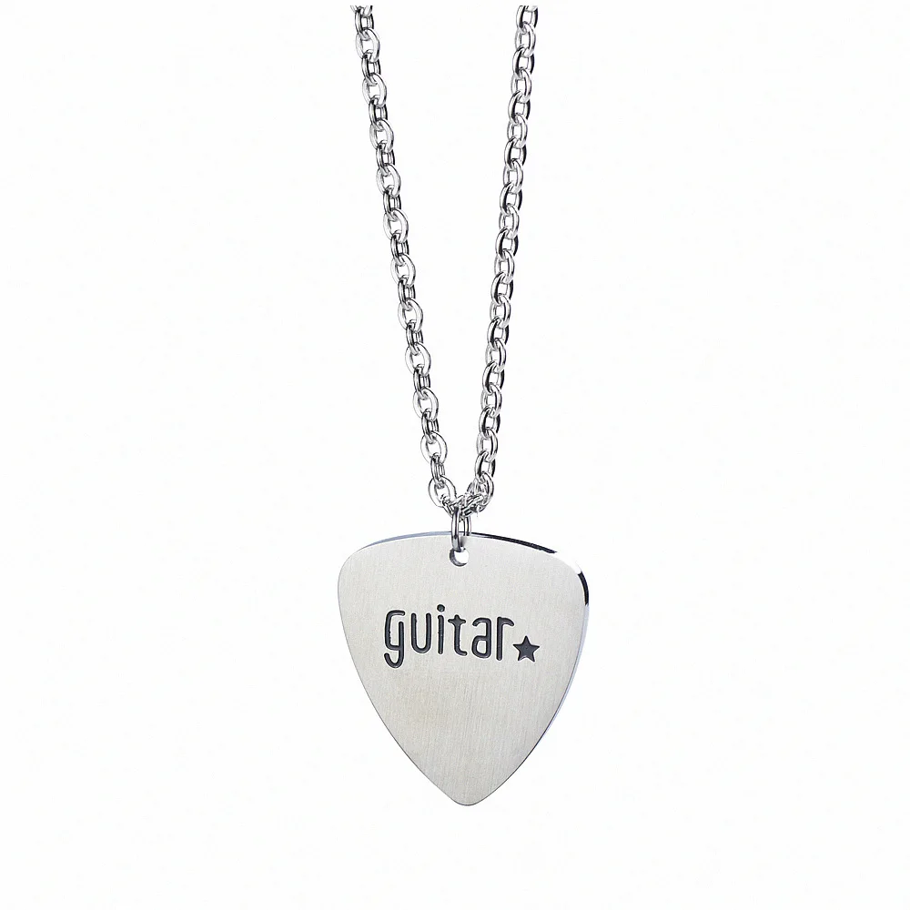 Stainless Steel Vintage Guitar Pick Necklace Pendant Jewelry ROCK MEN Street Dance Gift