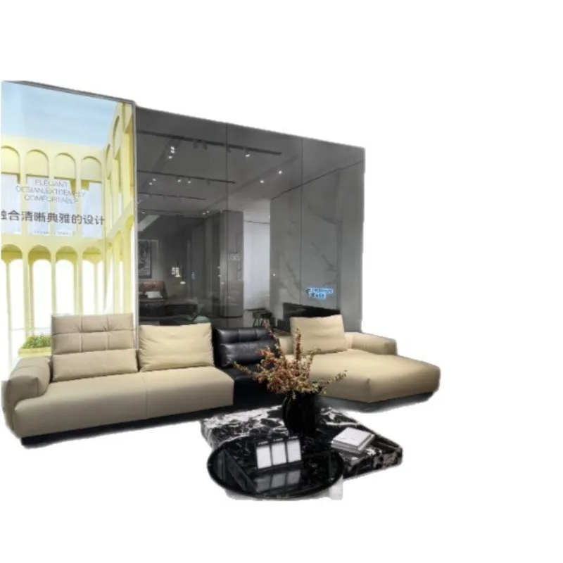 Italian minimalist designer special-shaped leather first-layer cowhide sofa, living room corner curved casual sofa combination
