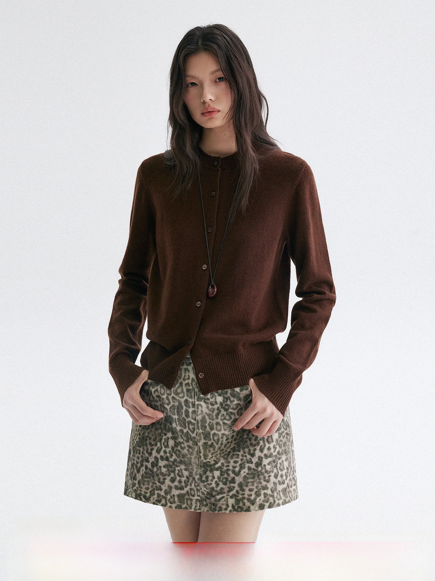 

MU Knitted Cardigan Coffee Color Base Layer irt Women's Sle Casual Sve Long Length Regular MOLY CHO Brand