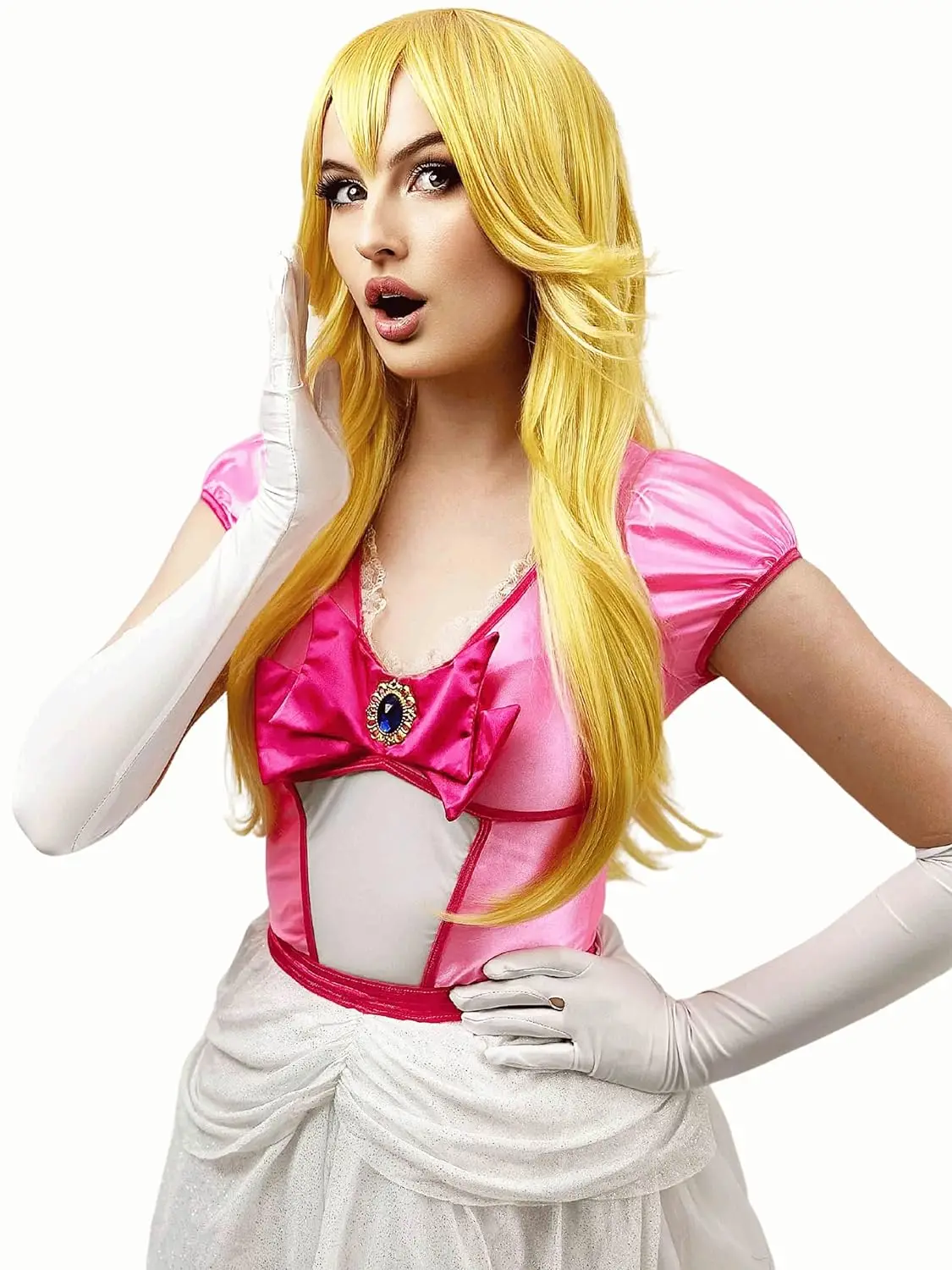 Prinzessin Perücken Lange gewellte Halloween Cosplay Perücken Gelbe Kostüm Party Perücken Synthetische gelbe Prinzessin Perücke Pfirsich Perücke Frauen Grils