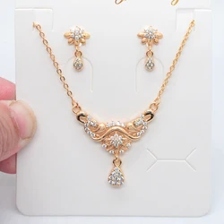 Fashion Gold Color Laser Marking Stud Earrings & Necklace Anniversary Set for Women Model JCS107