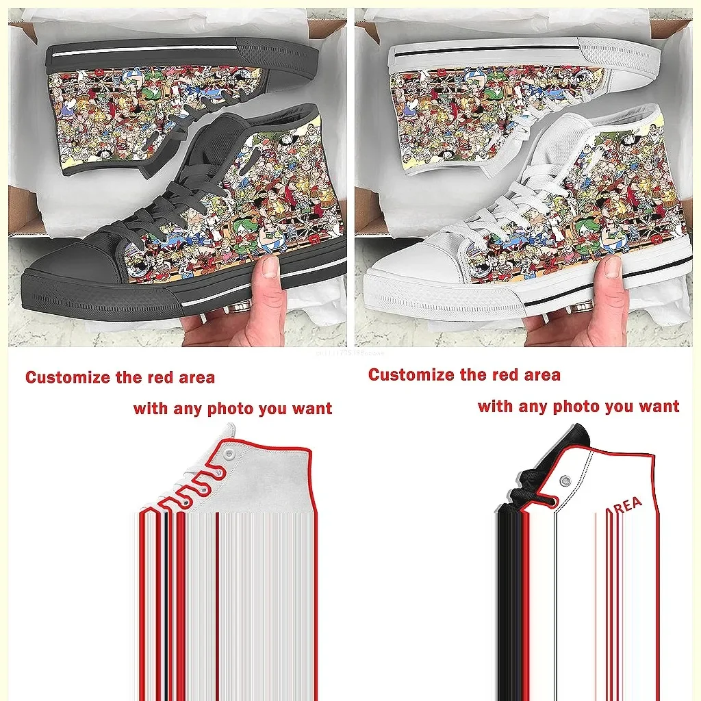 Zapatillas de lona personalizadas Asterix Obelix, zapatos casuales unisex con cordones y parte superior alta transpirable