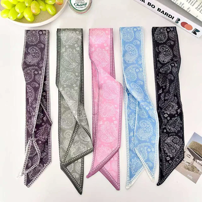 Luxury Brand Boho Paisley Printing Bag Handbag Handle Ribbon Scarf Small Silk Scarf Women Hair Band Neck Scarves Neckerchief