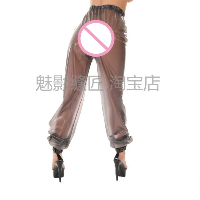 Pantaloni da Notte Sexy in PVC Trasparente Taglie Forti, Vita Elastica, Impermeabili, Antipioggia, Lunghi in Plastica, Morbidi, Flessibili, Casual, per il Relax