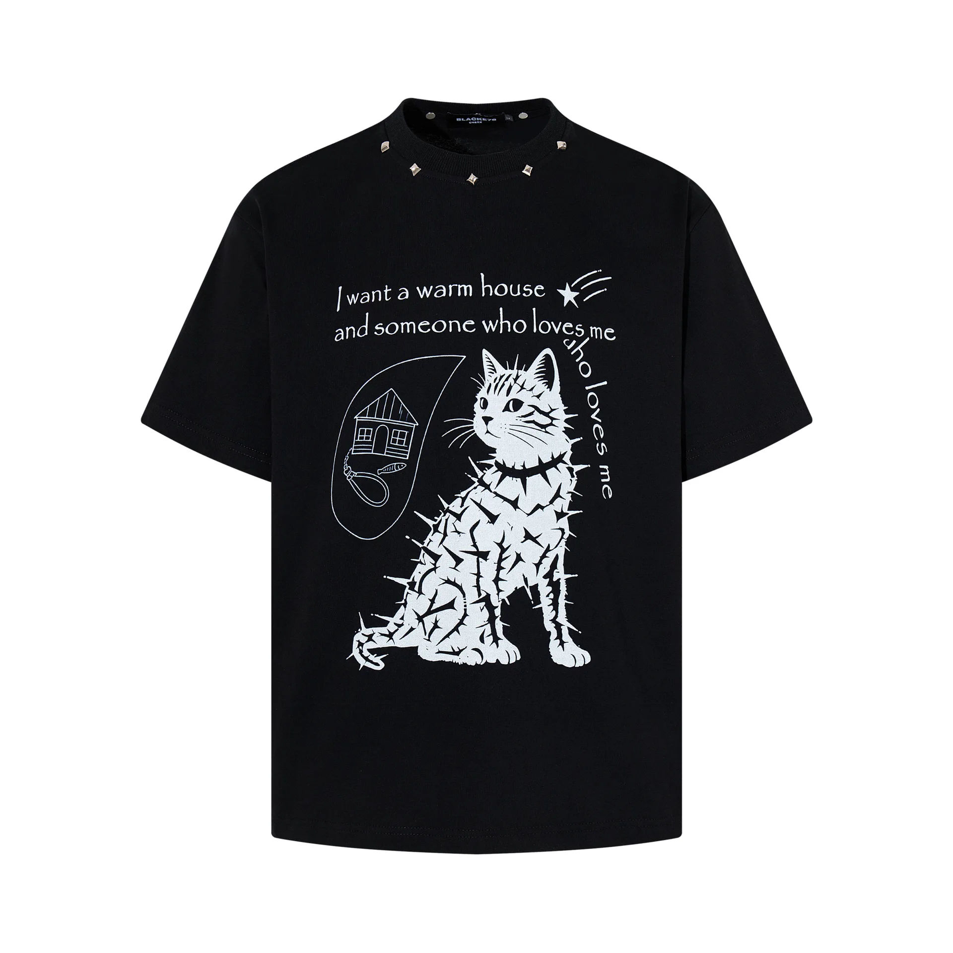 Men's Fashion Printed Hip Hop T Shirt With Rivets High Street Loose Fit Y2K Painted Tees Summer Short Sleeve Tops Baggy Tshirt