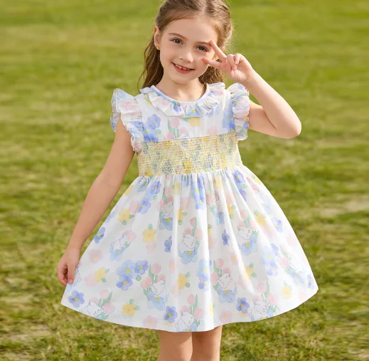 

Girls' Korean Printed Dress Cute Children's Cotton Western Princess Fashion and Beautiful Kids Outwear Skirt