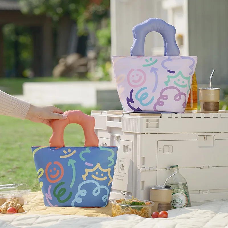 オリジナル落書き弁当箱バッグ通勤ランチ断熱弁当袋肥厚アルミ箔小さなピクニックバッグ