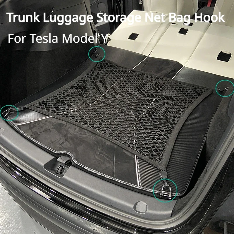 Voor Tesla Model Y Kofferbak Opbergnet Tas Haak Achterste Lading Vast Net Opruimen Opruimen Auto Interieur Modificatie Accessoires