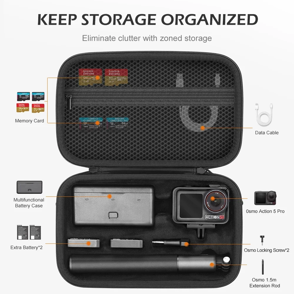 Carrying Case for DJI Osmo Action 5 Pro 4 3 Hard Bag Integrated Storage of Adapter Storage Box Handbag Camera Accessories