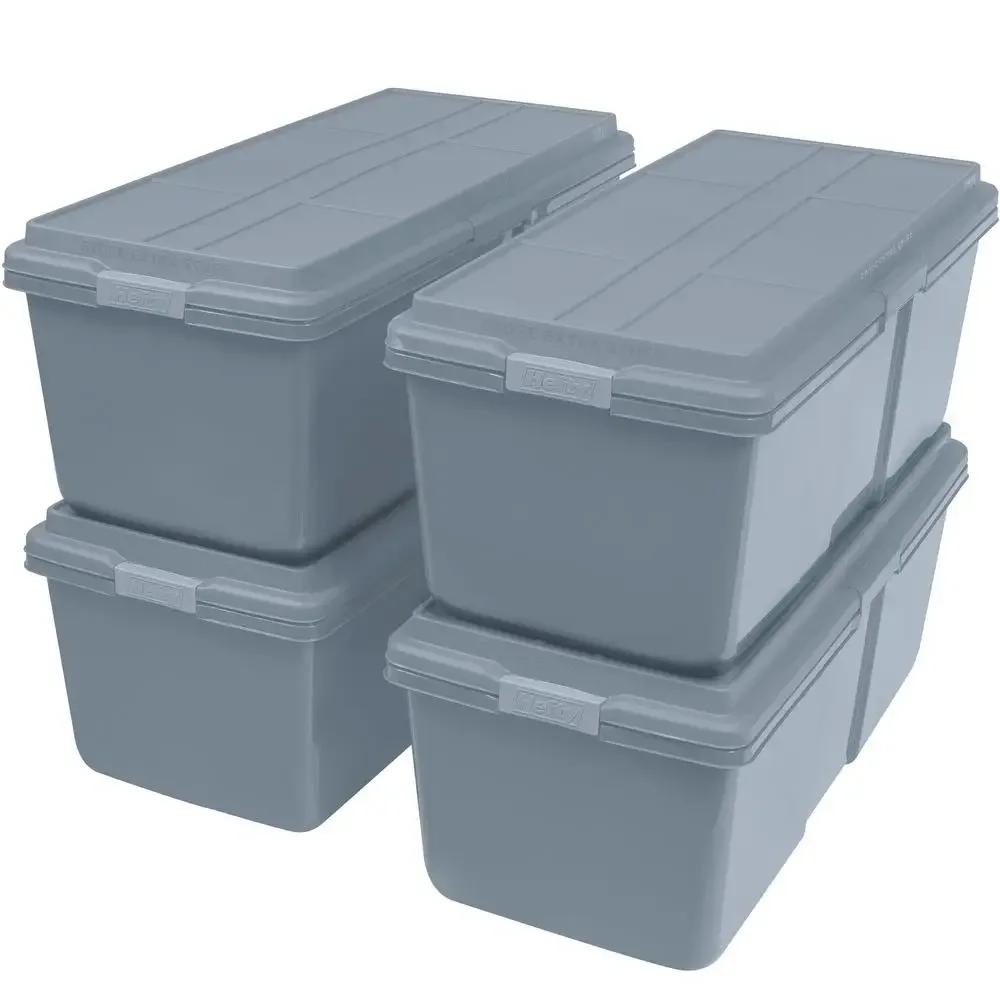 Stackable Plastic Storage Bins Set of 4 28.3 gal Smoke Blue Organization Totes