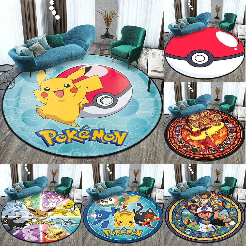 

MINISO Elf Pokémon printed round carpet game soft floor mat home living room bedroom room decoration non-slip and anti-fading
