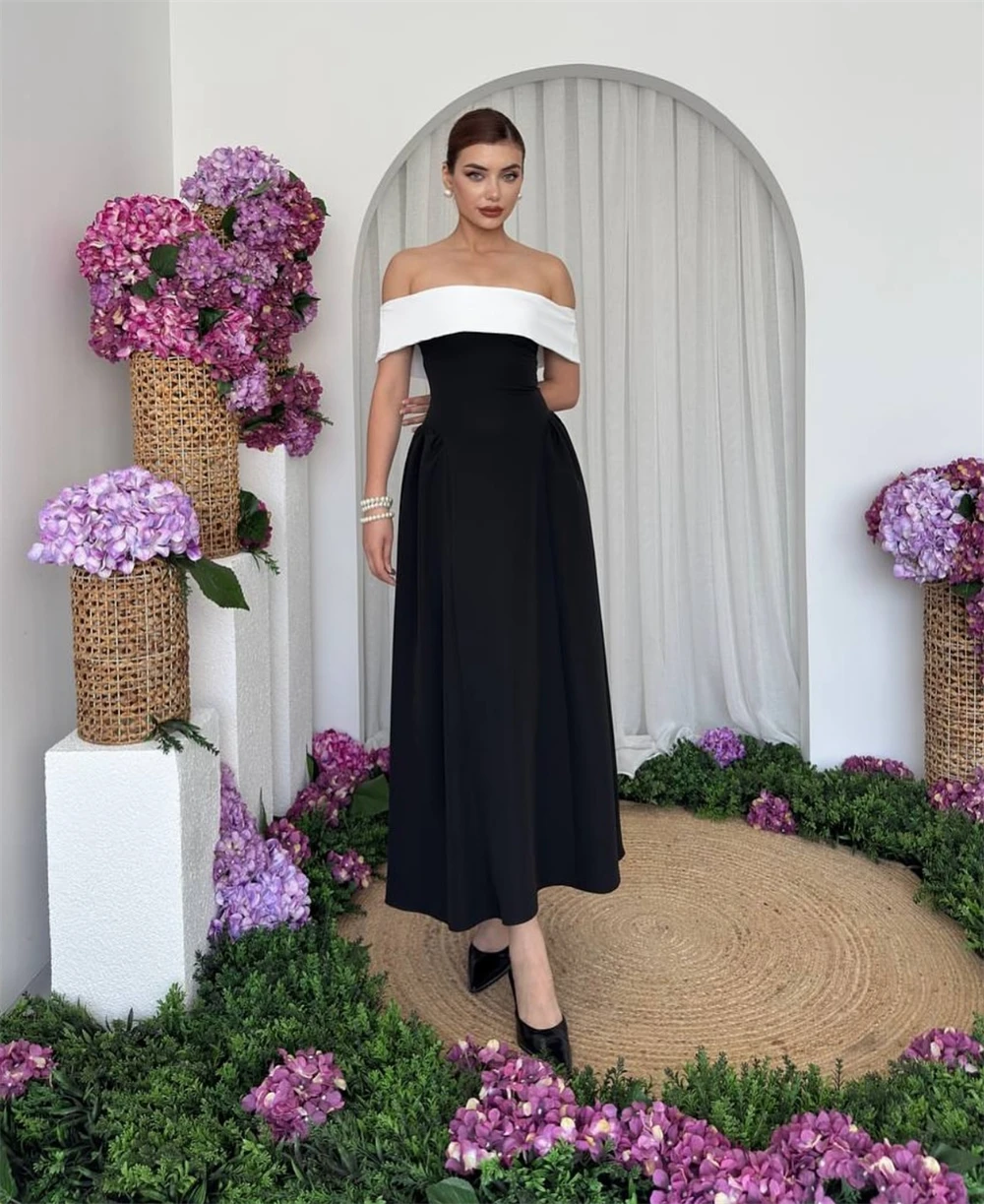 

Customized Formal Black Jersey Homecoming Dresses Classic Off the Shoulder Evening Gowns High Quality Special Occasion Gowns