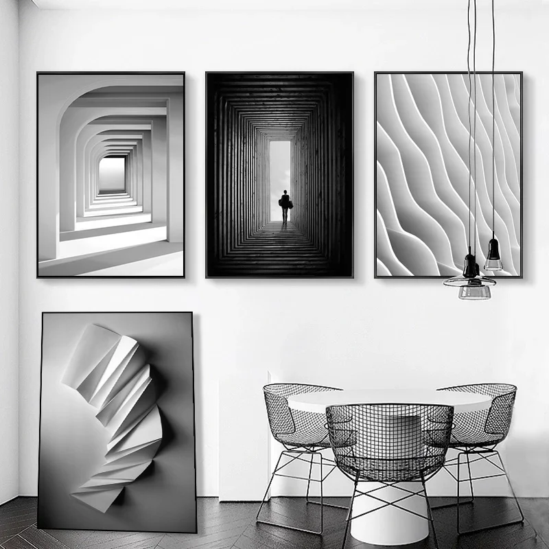 Nordic Minimalism Prints Black and White Wall Art Geometry Space Canvas Poster Abstract building Wall Painting Pictures Decor