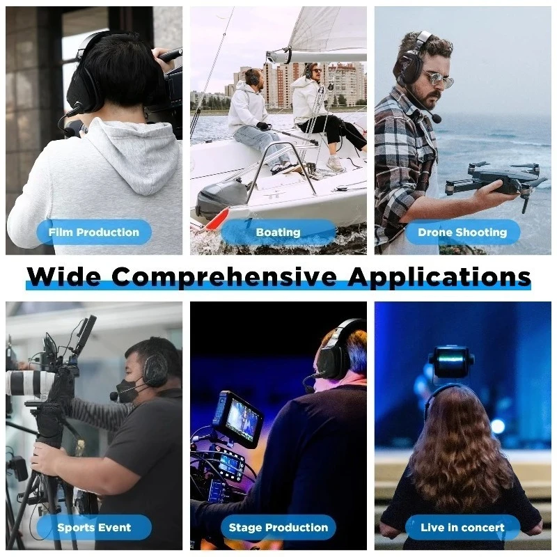 Full Duplex Wireless Intercom Headset Microphone System Marine Boat Coaches Teamwork Communication Headset