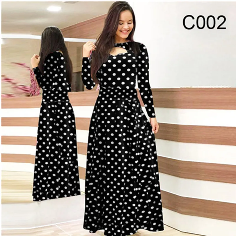 

Women's Elegant Boho Party Maxi Dress Long Sleeve Retro Sexy Dot Floral Print Robe S-5XL Dress Fall Robes 2024 Summer Spring