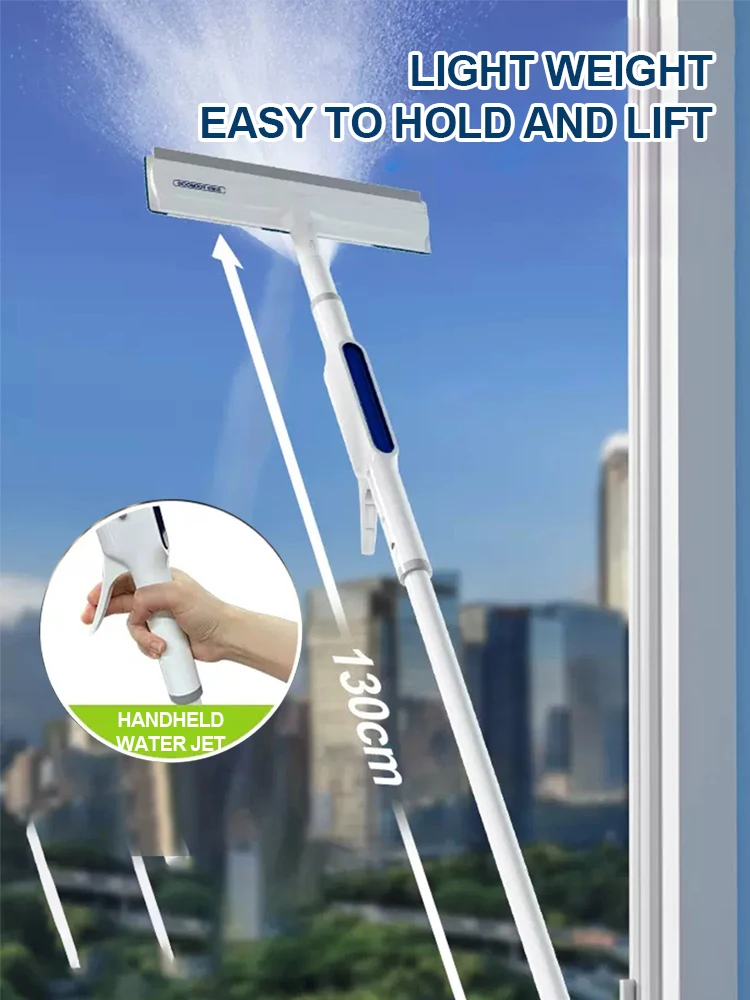 2 in 1 Window Squeegee Spray Window Cleaner with Spray Bottle 130CM Long Pole for Home Window Cleaning and Outdoor Glass Clean