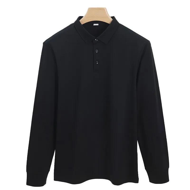Premium Double-Faced Liquid Ammonia Mercerized Cotton Lapel Long Sleeve Polo Shirt Men's Wrinkle-Resistant Solid Casual Top