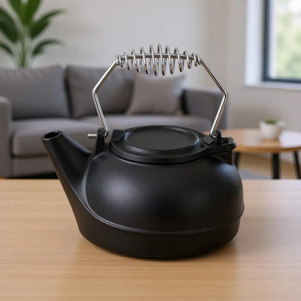 Olla de Hierro Fundido de 3 Cuartos para Estufa de Leña, Vaporera con Boca Ancha, Asa Fría al Tacto, Decorativa para Interiores del Hogar, Negra