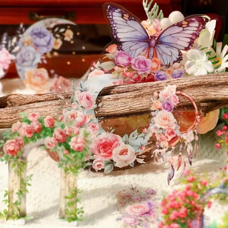 10Sheets Romantic Flower Song Butterfly Dance Vintage Flower PET Stickers Decoration Moon Sea Landscaping Scrapbook 172*120mm