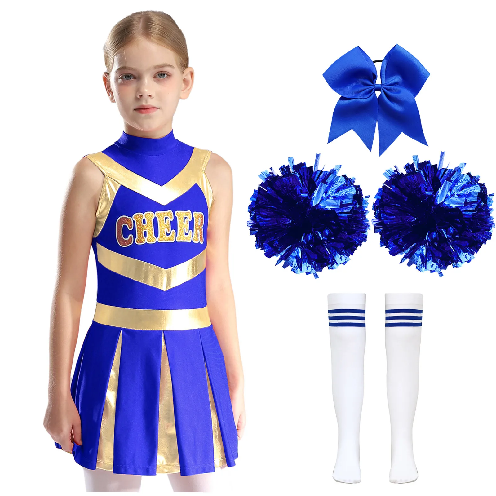 Children Girl Cheerleading Uniform Sleeveless Leotard Dress School Show Sports Meeting Halloween Carnival Cosplay Party Costume