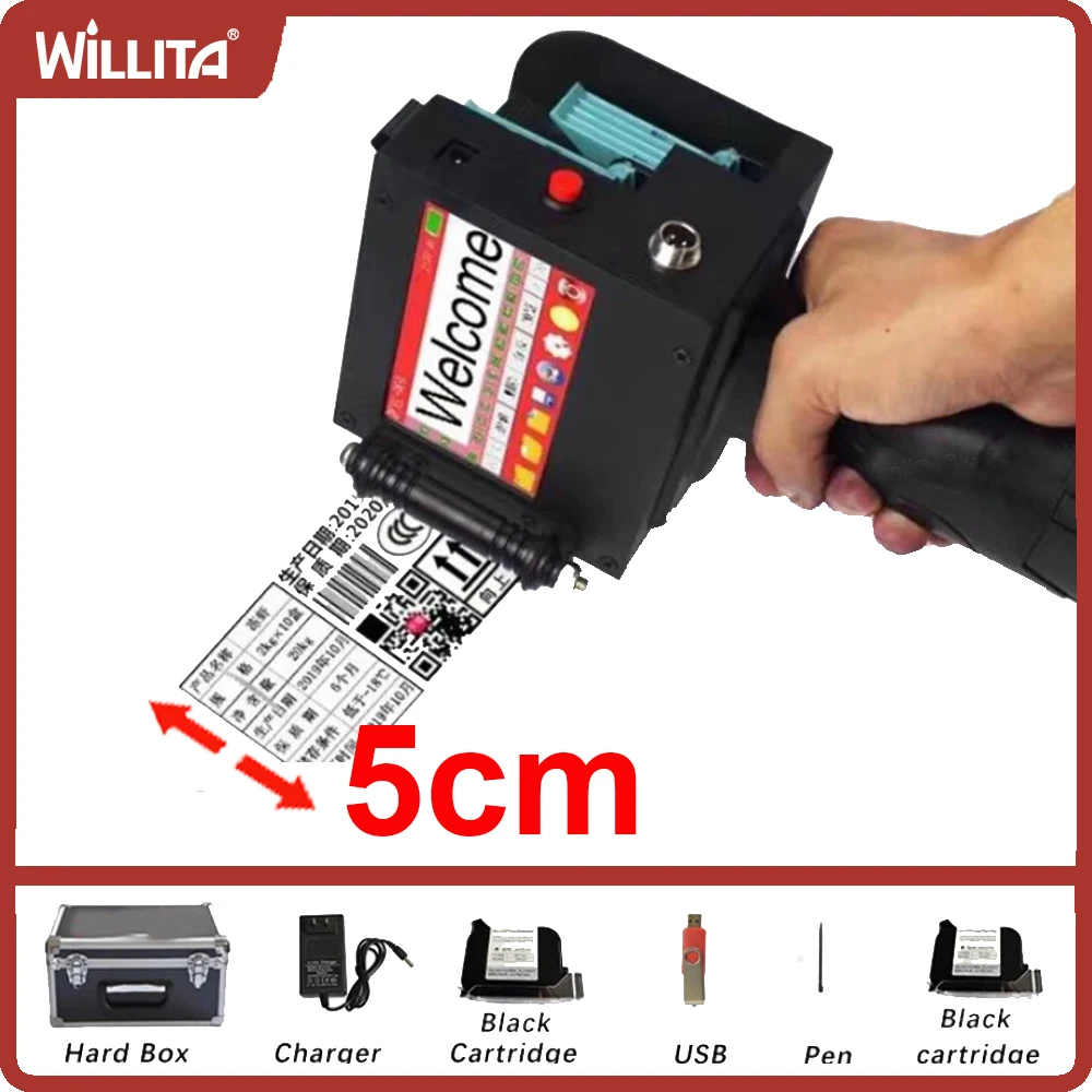 50.8mm QR Bar Batch Code Variable Date Serial Number Logo Expiry Date Label Portable Handjet Handheld Thermal Inkjet Printer