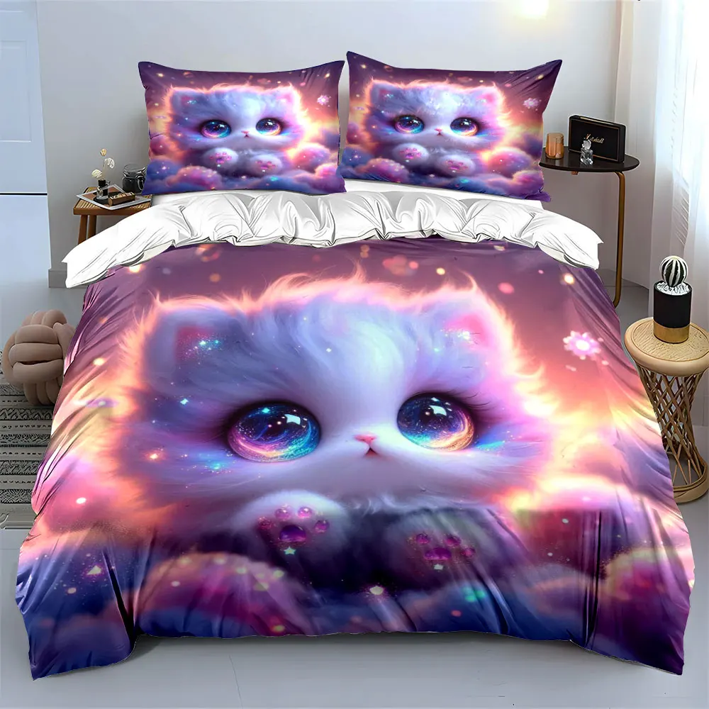 

Dreamy Clouds and Cute Kittens Duvet Cover Set with 3D Printing Design Soft Polyester Bedding Set All-Season Comfort for gifts