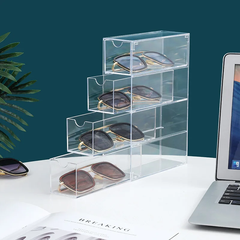 Glasses Storage Box 4 Layers Large Glasses Organizer Box Multifunctional Stackable Display Holder Reusable Acrylic Cosmetics