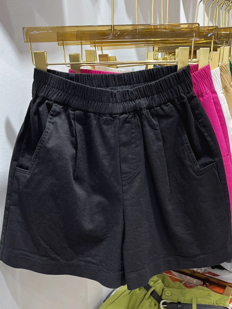 Short en denim pour femme, taille asiatique, coton, jambe large, beau, décontracté, rose, rouge, solide, été, 2023