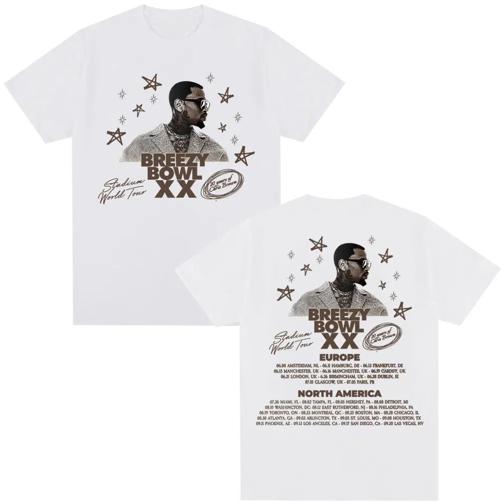 Rapper Chris Brown Breezy Bowl XX Tour T-shirt Hip Hop Men Women Fashion O-Neck T Shirt Oversized Cotton Casual Tees Streetwear image 2
