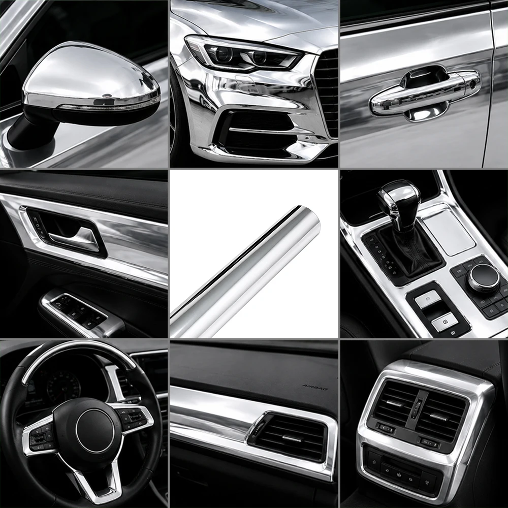 Chrombeschichtung Spiegelsilber Elektrobeschichtungsfolie Auto-Vinylfolie Galvanisierter Aufkleber PVC Autokarosserie Farbwechsel Dekorationsfolie – Detail 14