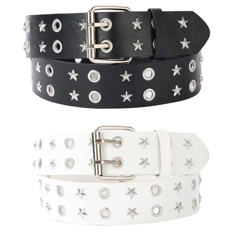Y2K Metal Retro Heavy Industry Sturdy Punk Girl  Rivet Belt; Fashionable Goth Inspired Leather Waistband