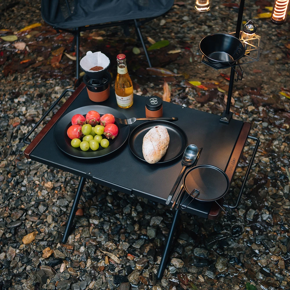 WOOKOO-Outdoor Camping Table, Folding Portable Picnic Table, Assembled Steel Plate, Barbecue Table