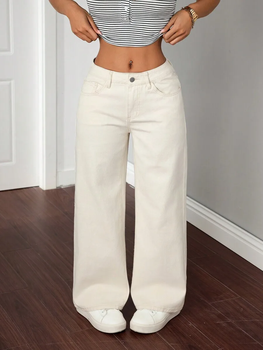 

Women Loose Fit Wide Leg Jeans With Pockets Casual Versatile