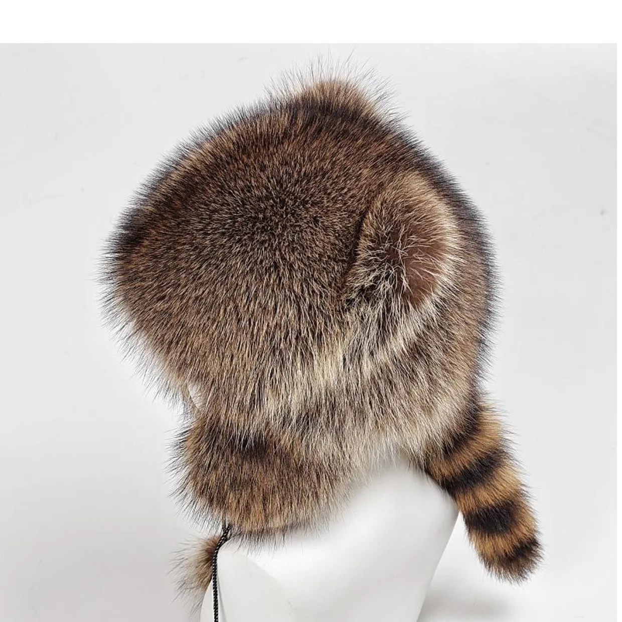 Winter Warm Real Raccoon Fur Cap with Ear Flap  Tail Cute Ear Cat Cosplay Hat Women Girl Thick Warm Headwear