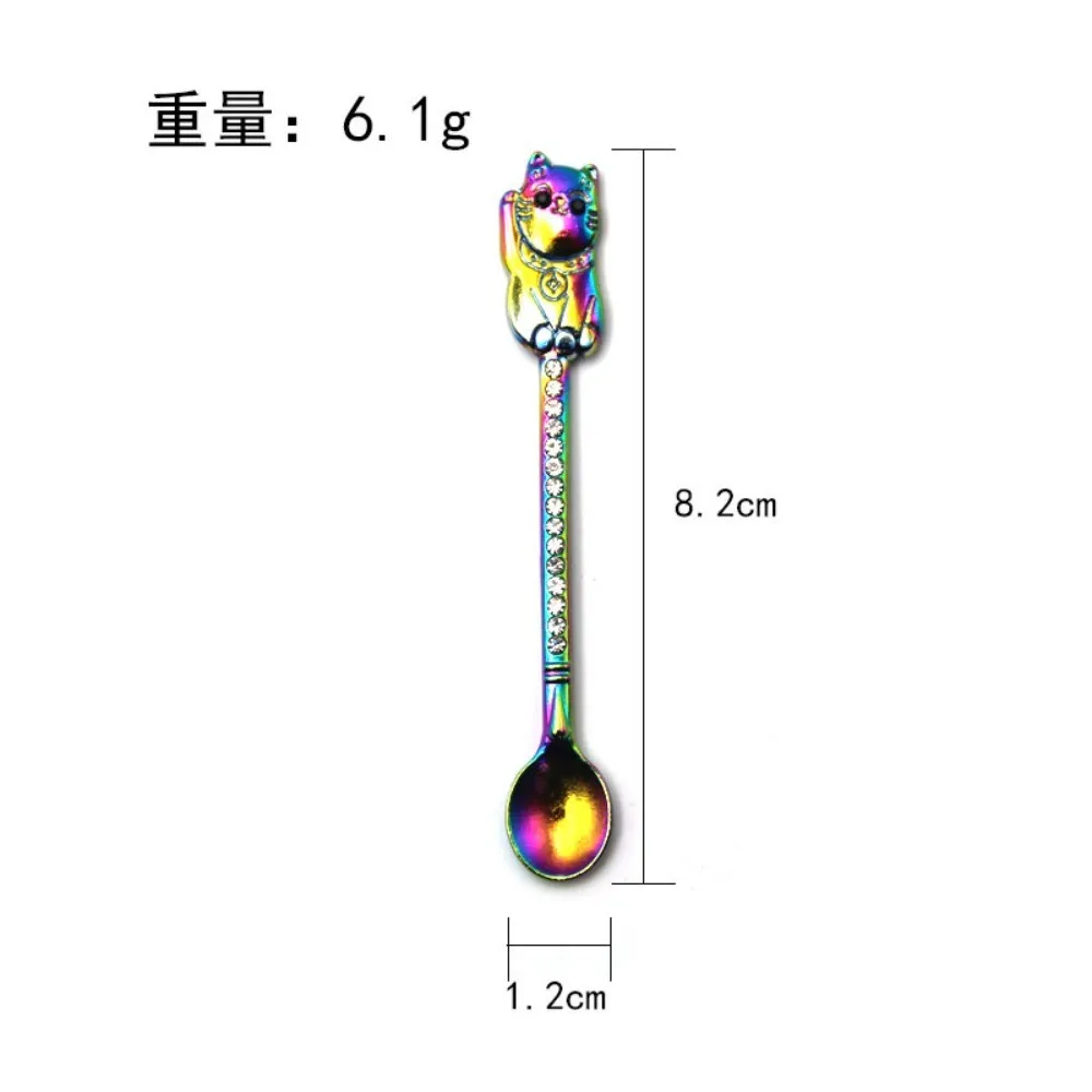 Cat Shaped Diamond Inlaid Metal Small Spatula Spoon Micro Adjustment Spoon Multipurpose Smoking Accessory Kitchen Gadget view 5