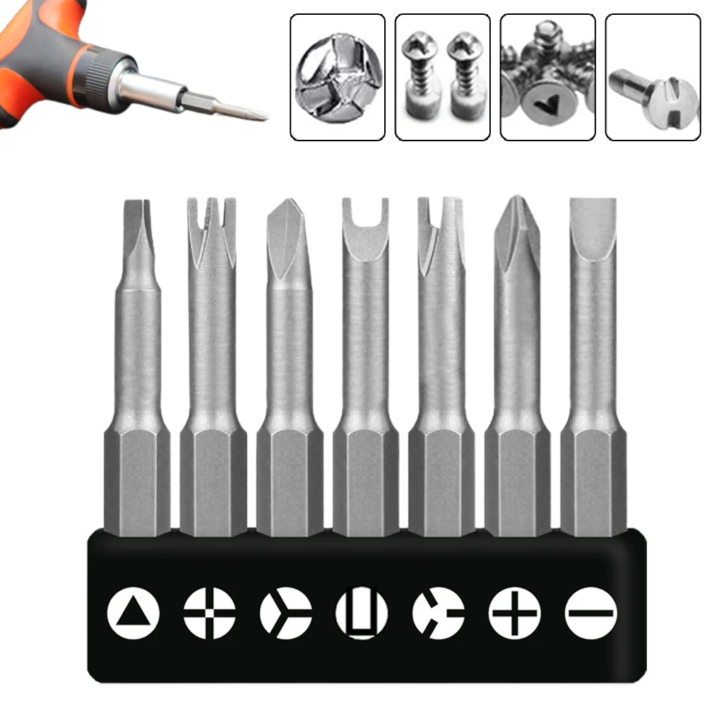 7 Pcs 50mm Screwdriver Bit Triangle(2.6) Y1 U2.6 Three Points Four Points PH2 SL Head 6.35mm Hex Shank For Electric Driver Tool